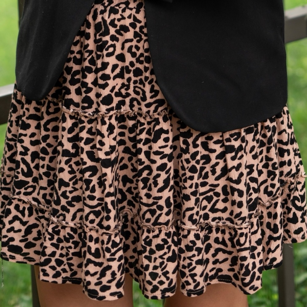 Leopard Print Ruffled Skater Mini Skirt